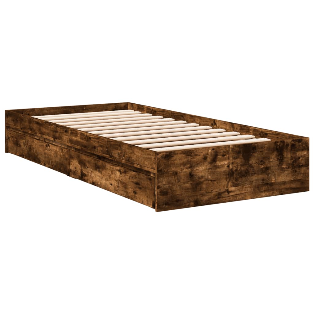 vidaXL Bed Frame with Drawers without Mattress Smoked Oak 90x200 cm