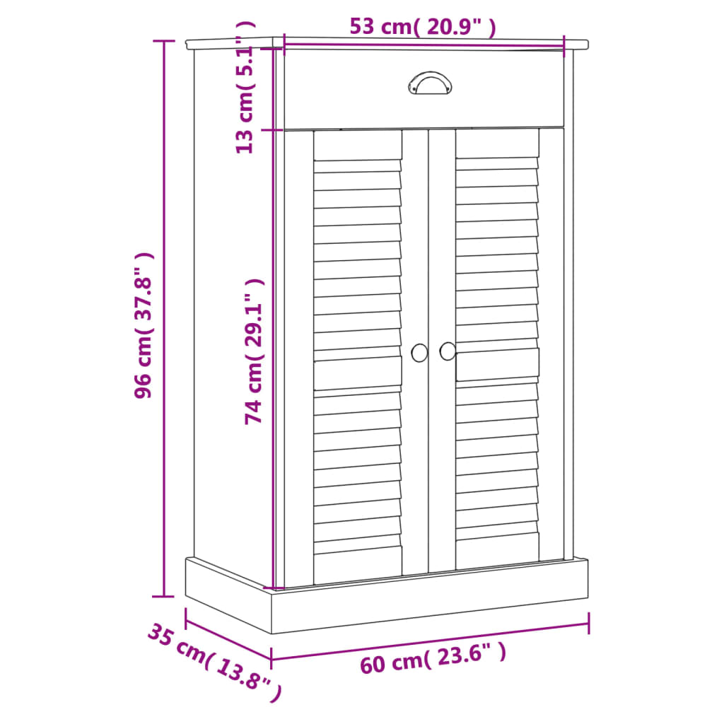 vidaXL Shoe Cabinet VIGO White 60x35x96 cm Solid Wood Pine