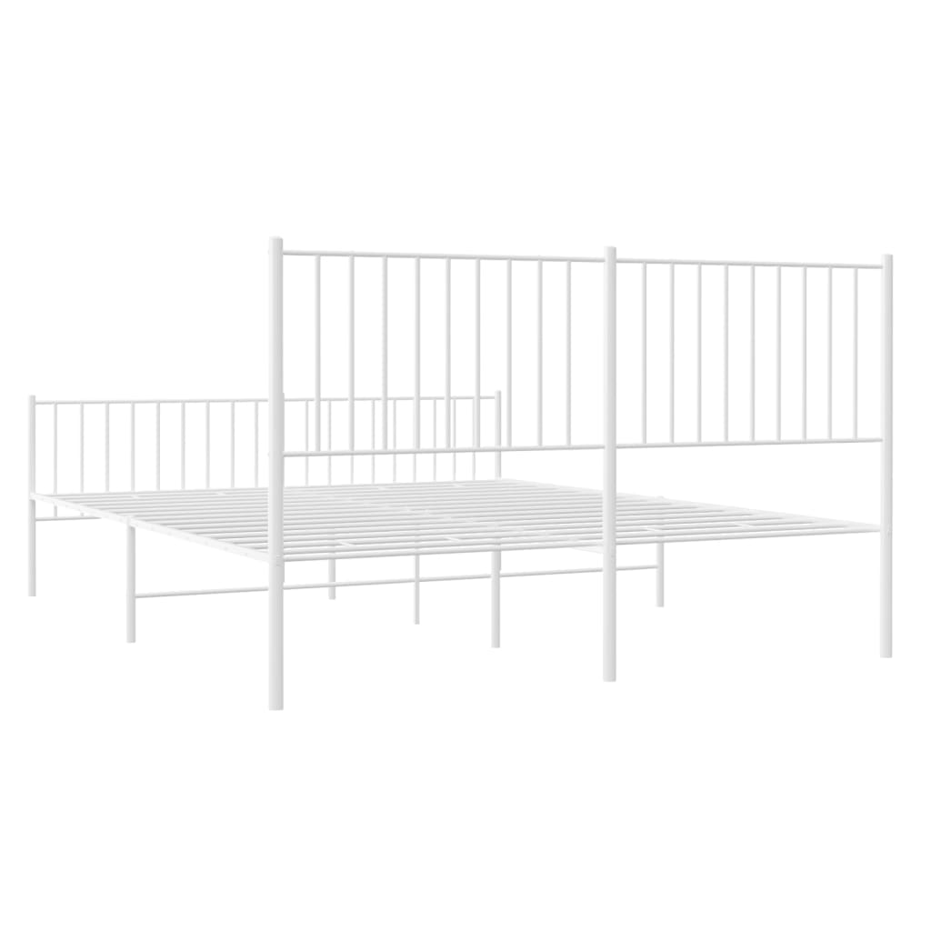 vidaXL Metal Bed Frame without Mattress with Footboard White 150x200 cm King Size