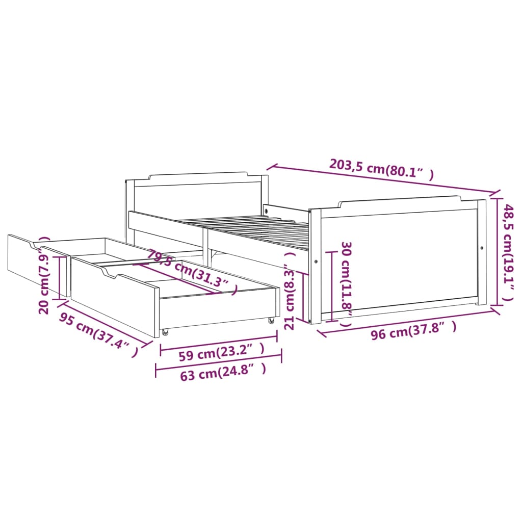 vidaXL Bed Frame without Mattress White Solid Wood Pine 90x200 cm