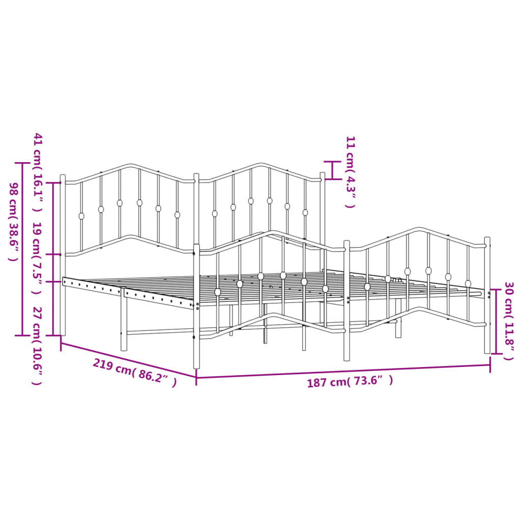 vidaXL Metal Bed Frame without Mattress with Footboard Black 183x213 cm