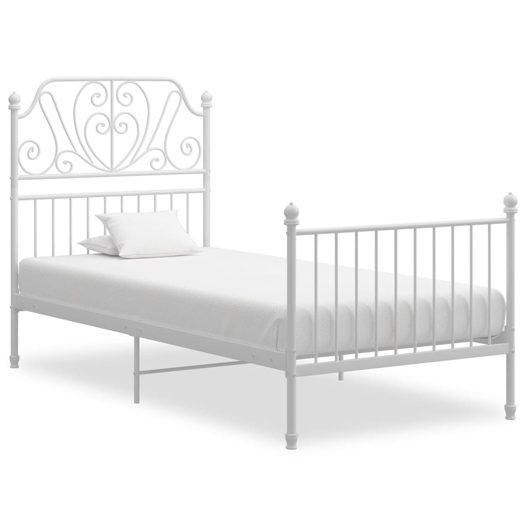 vidaXL Bed Frame without Mattress White Metal 100x200 cm