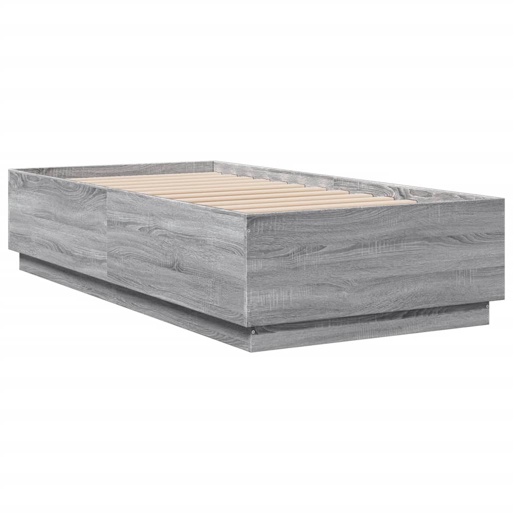 vidaXL Bed Frame with LED Lights Grey Sonoma 90x190 cm Single Engineered Wood
