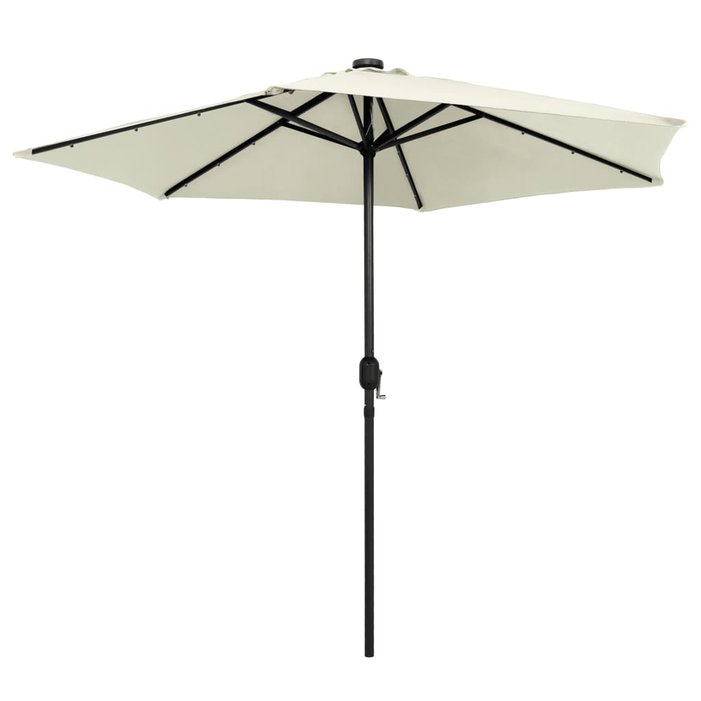 vidaXL Garden Parasol with LED Lights and Aluminium Pole 270 cm Sand White