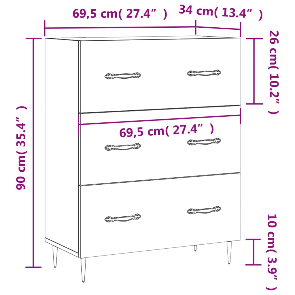 vidaXL Sideboard Sonoma Oak 69.5x34x90 cm Engineered Wood