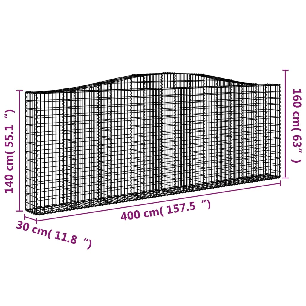 vidaXL Arched Gabion Baskets 25 pcs 400x30x140/160 cm Galvanised Iron