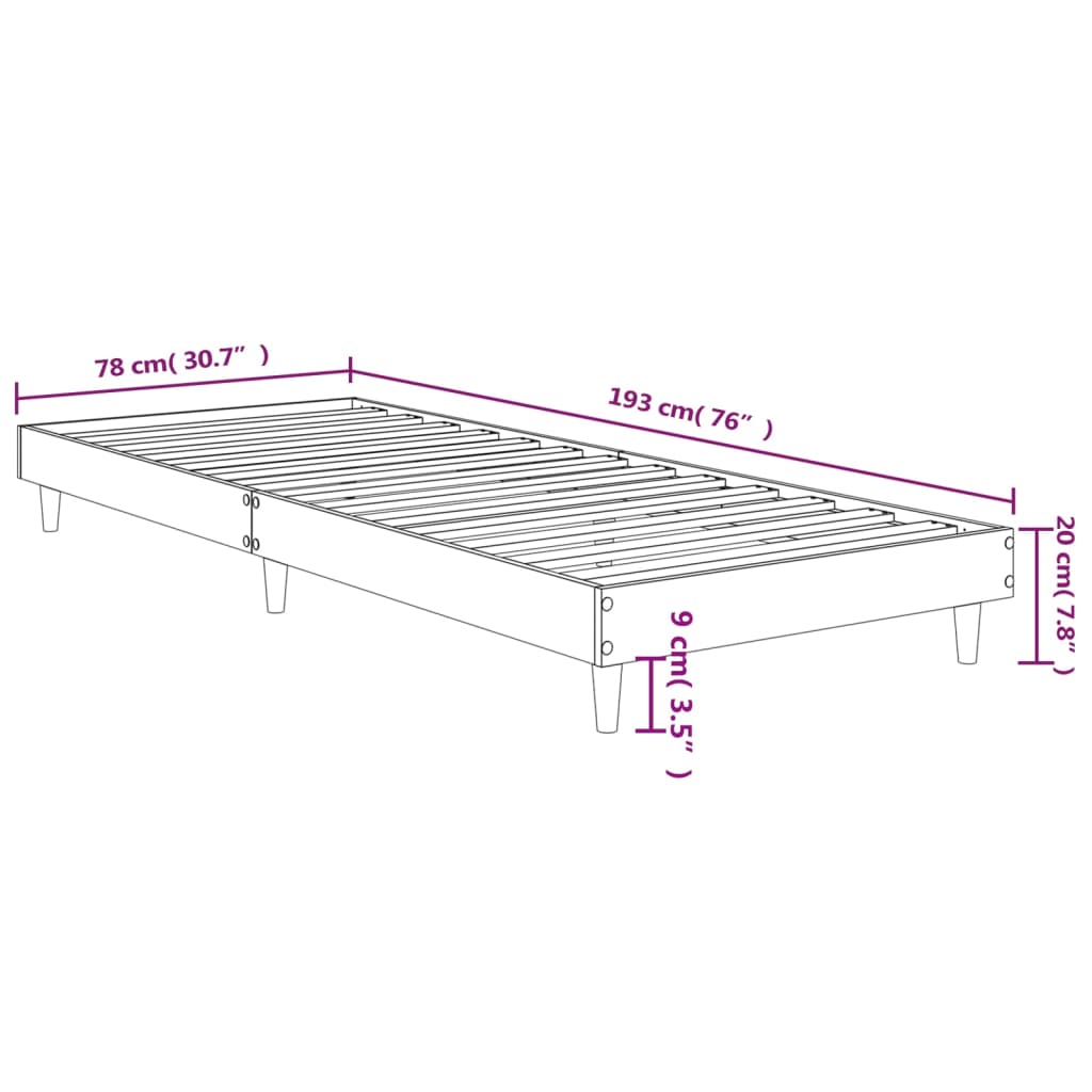 vidaXL Bed Frame without Mattress Sonoma Oak 75x190 cm Small Single Engineered Wood