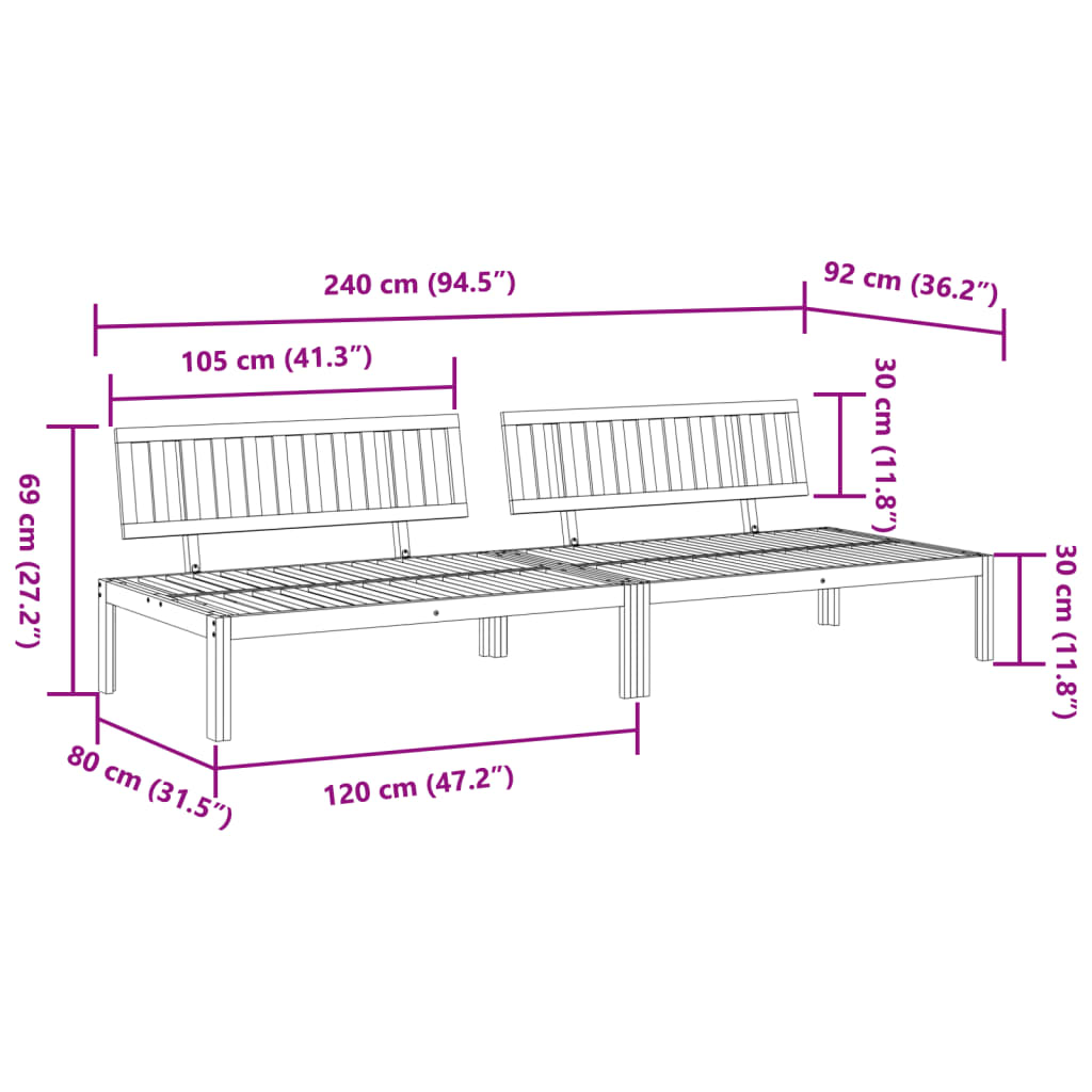 vidaXL Garden Pallet Middle Sofas 2 pcs Solid Wood Acacia