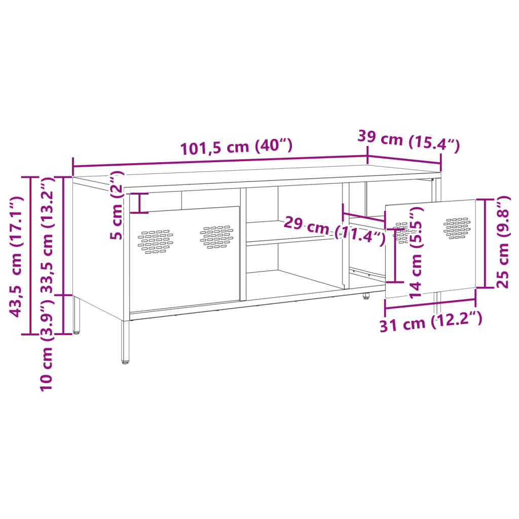 vidaXL TV Cabinet Olive Green 101.5x39x43.5 cm Cold-rolled Steel