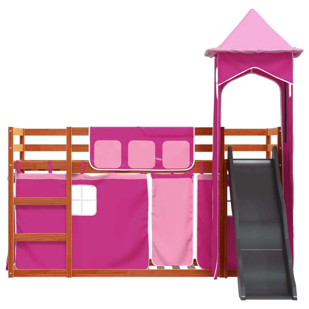 vidaXL Bunk Bed without Mattress with Slide and Curtains Pink 80x200 cm