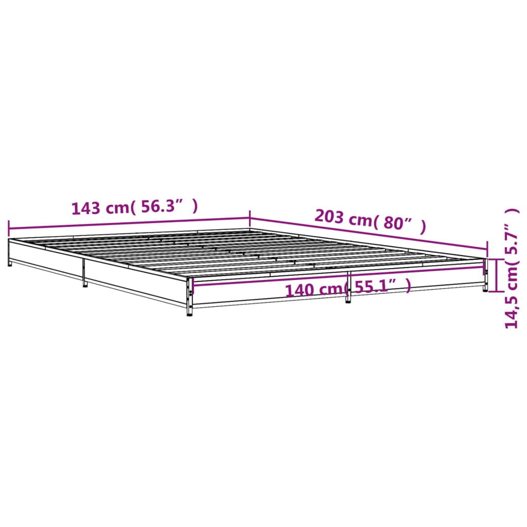 vidaXL Bed Frame without Mattress Brown Oak 140x200 cm