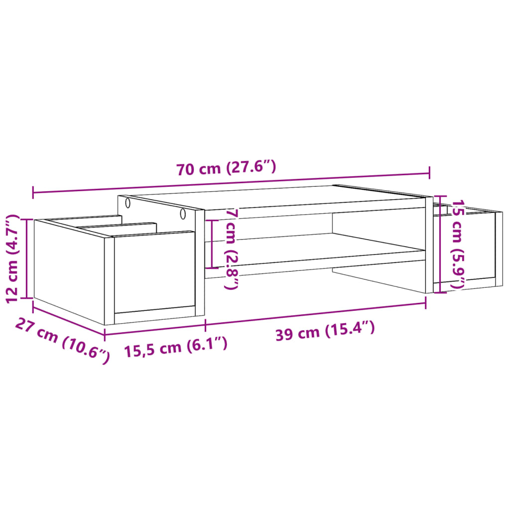 vidaXL Monitor Stand with Storage Brown Oak 70x27x15 cm Engineered Wood