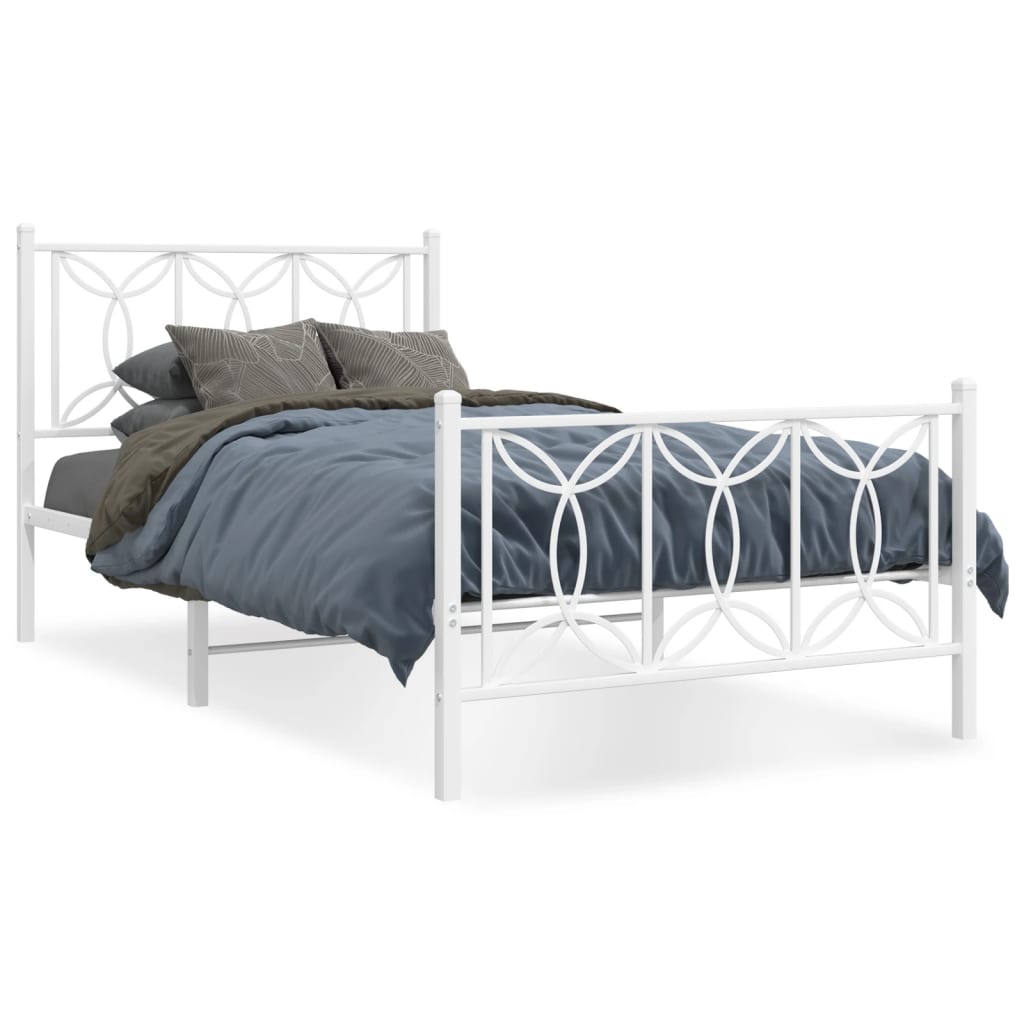 vidaXL Metal Bed Frame without Mattress with Footboard White 100x200 cm