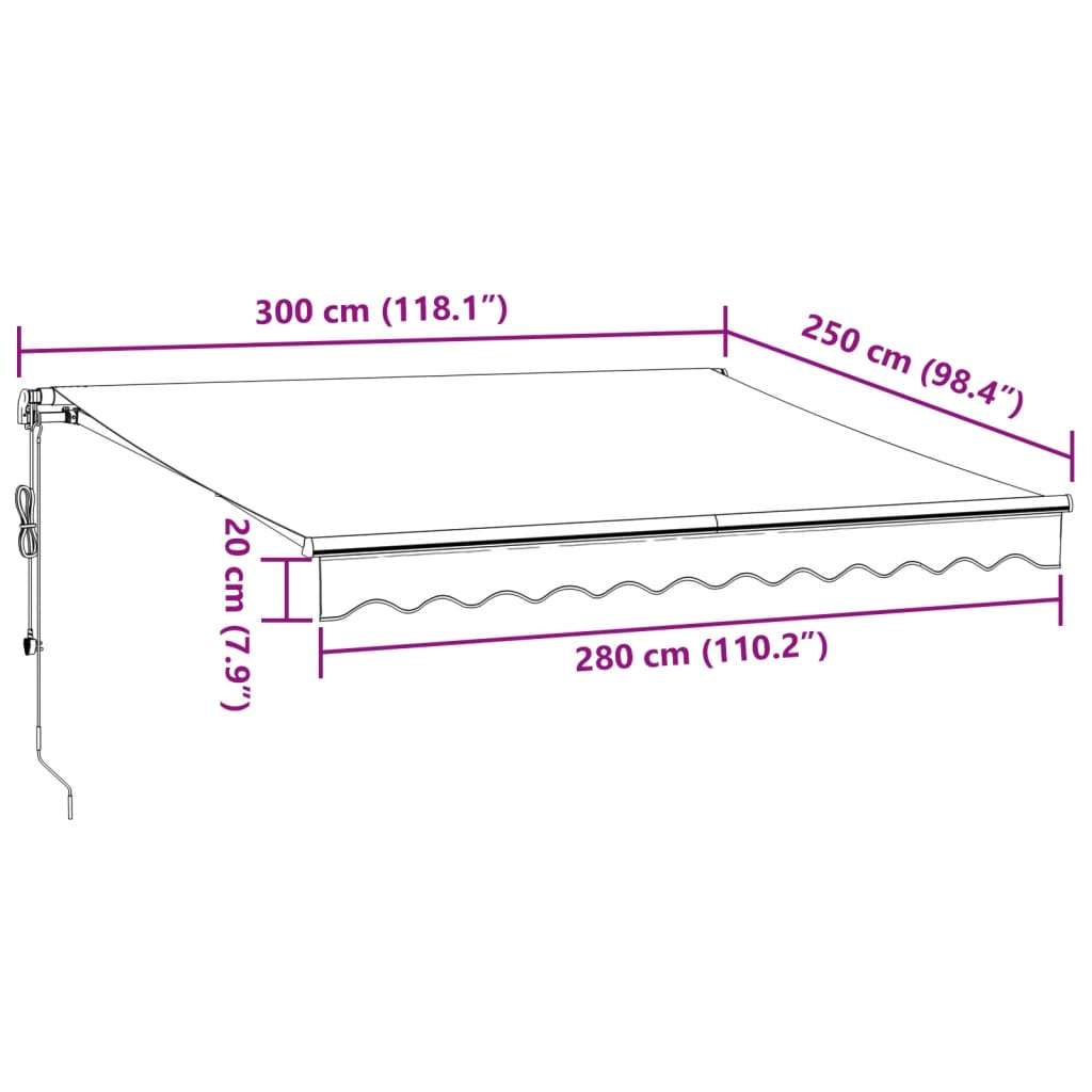 vidaXL Automatic Retractable Awning with LEDs Burgundy 300x250 cm