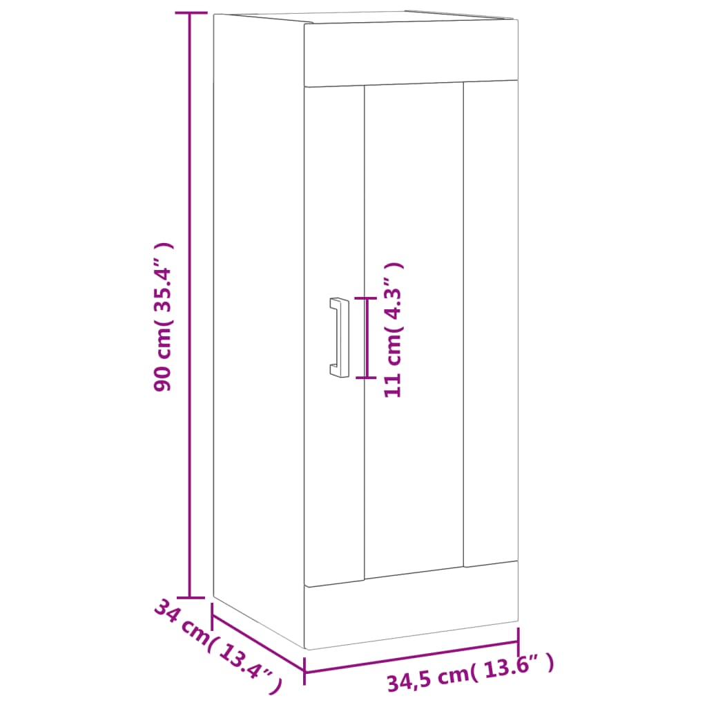 vidaXL Wall Mounted Cabinet Grey Sonoma 34.5x34x90 cm