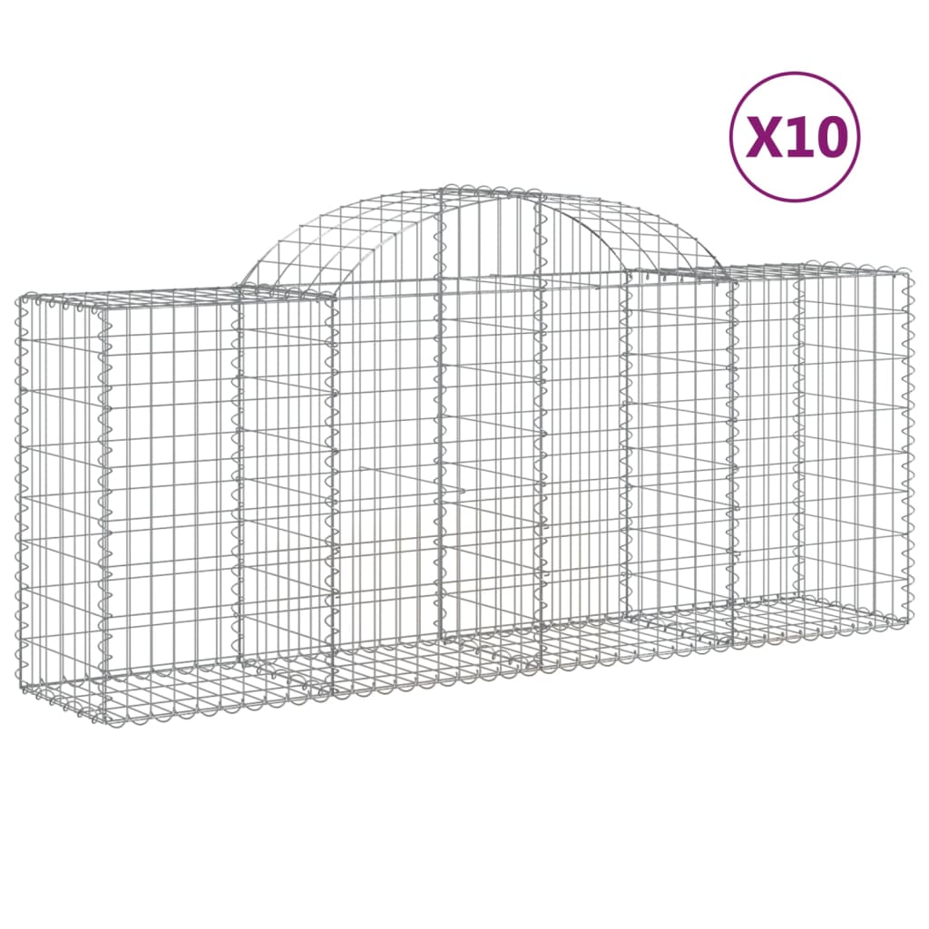 vidaXL Arched Gabion Baskets 10 pcs 200x50x80/100 cm Galvanised Iron