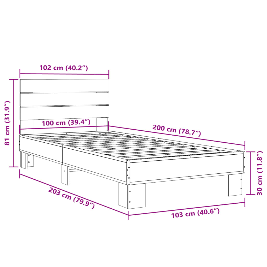 vidaXL Bed Frame without Mattress Brown Oak 100x200 cm