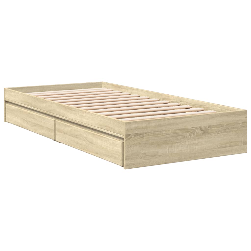 vidaXL Bed Frame with Drawers without Mattress Sonoma Oak 75x190 cm Small Single