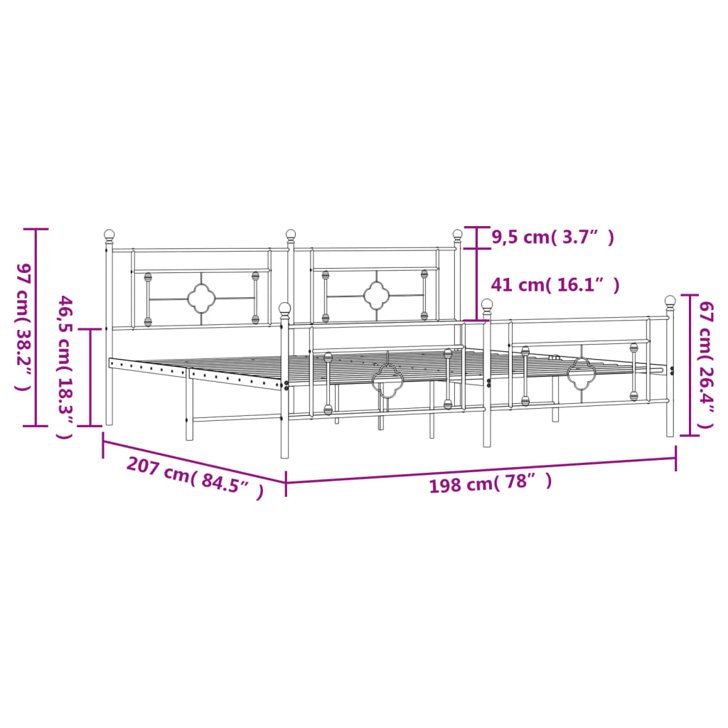 vidaXL Metal Bed Frame without Mattress with Footboard Black 193x203 cm