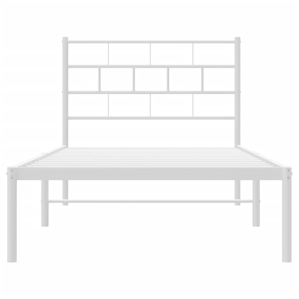 vidaXL Metal Bed Frame with Headboard White 100x200 cm