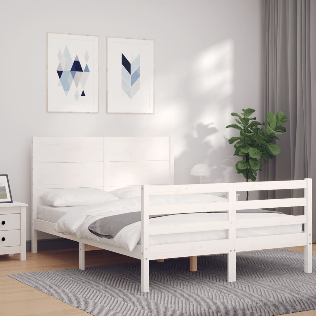 vidaXL Bed Frame without Mattress White Double Solid Wood