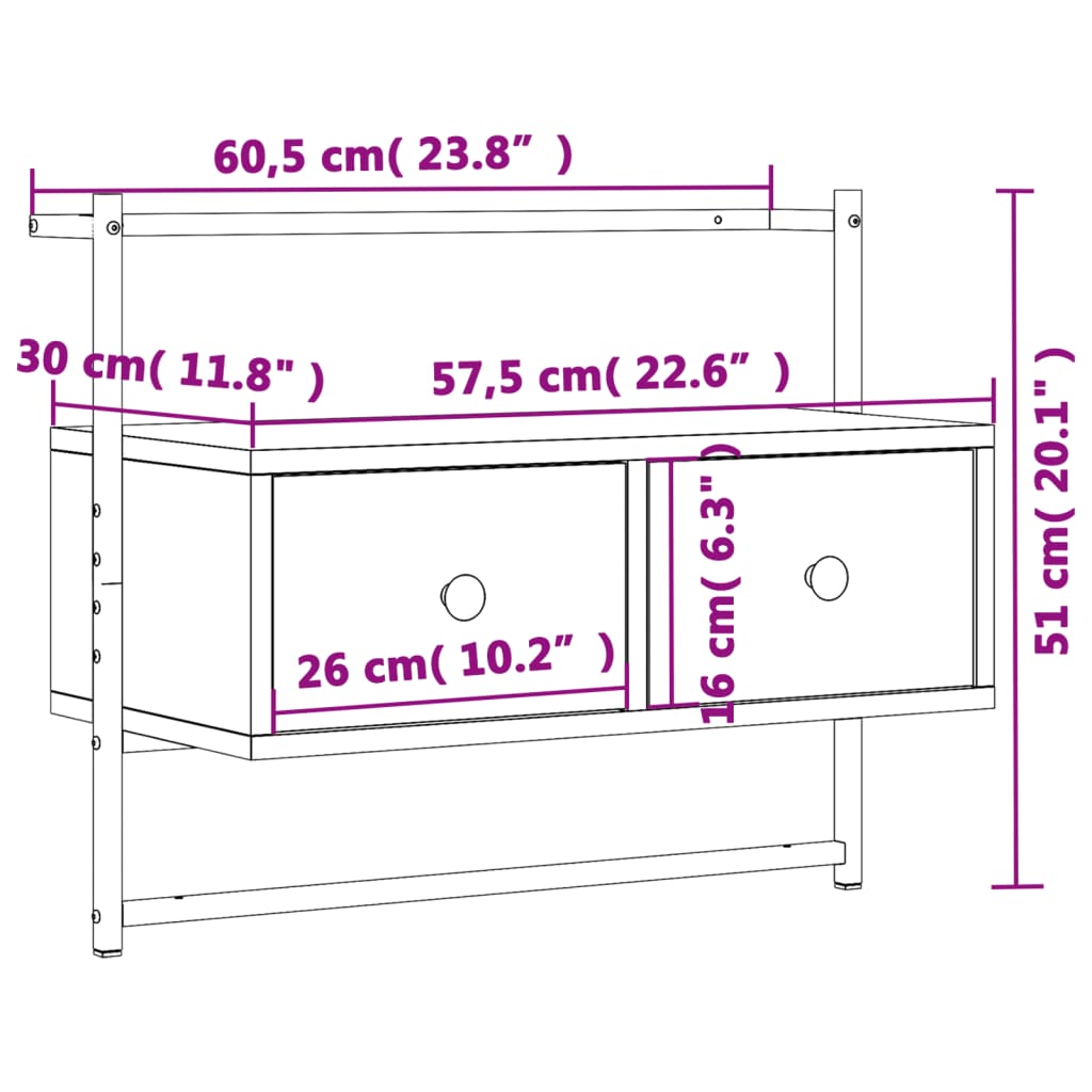 vidaXL TV Cabinet Wall-mounted Grey Sonoma 60.5x30x51 cm Engineered Wood