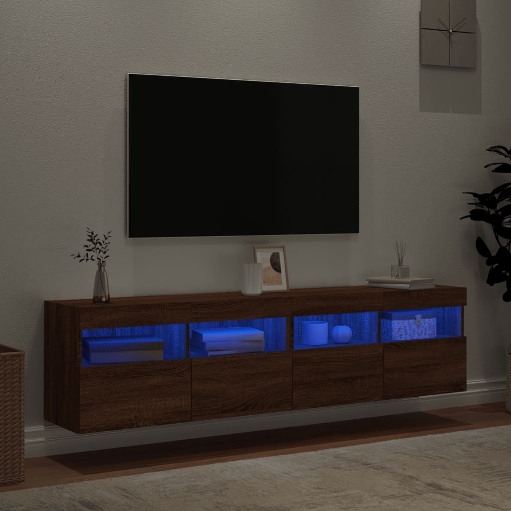 vidaXL TV Wall Cabinets with LED Lights 2 pcs Brown Oak 80x30x40 cm