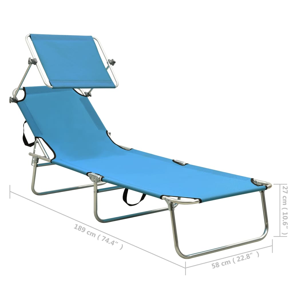 vidaXL Folding Sun Lounger with Canopy Steel Turquoise and Blue