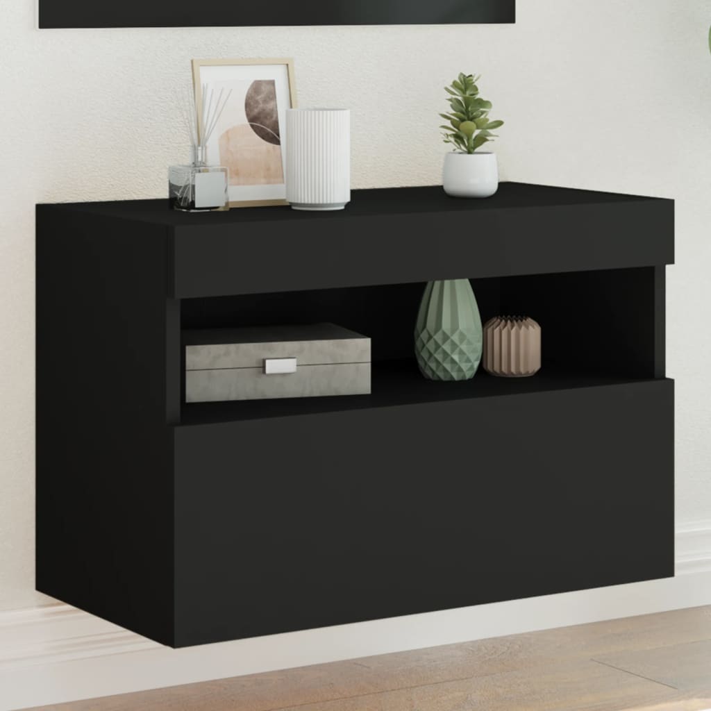 vidaXL TV Wall Cabinet with LED Lights Black 60x30x40 cm