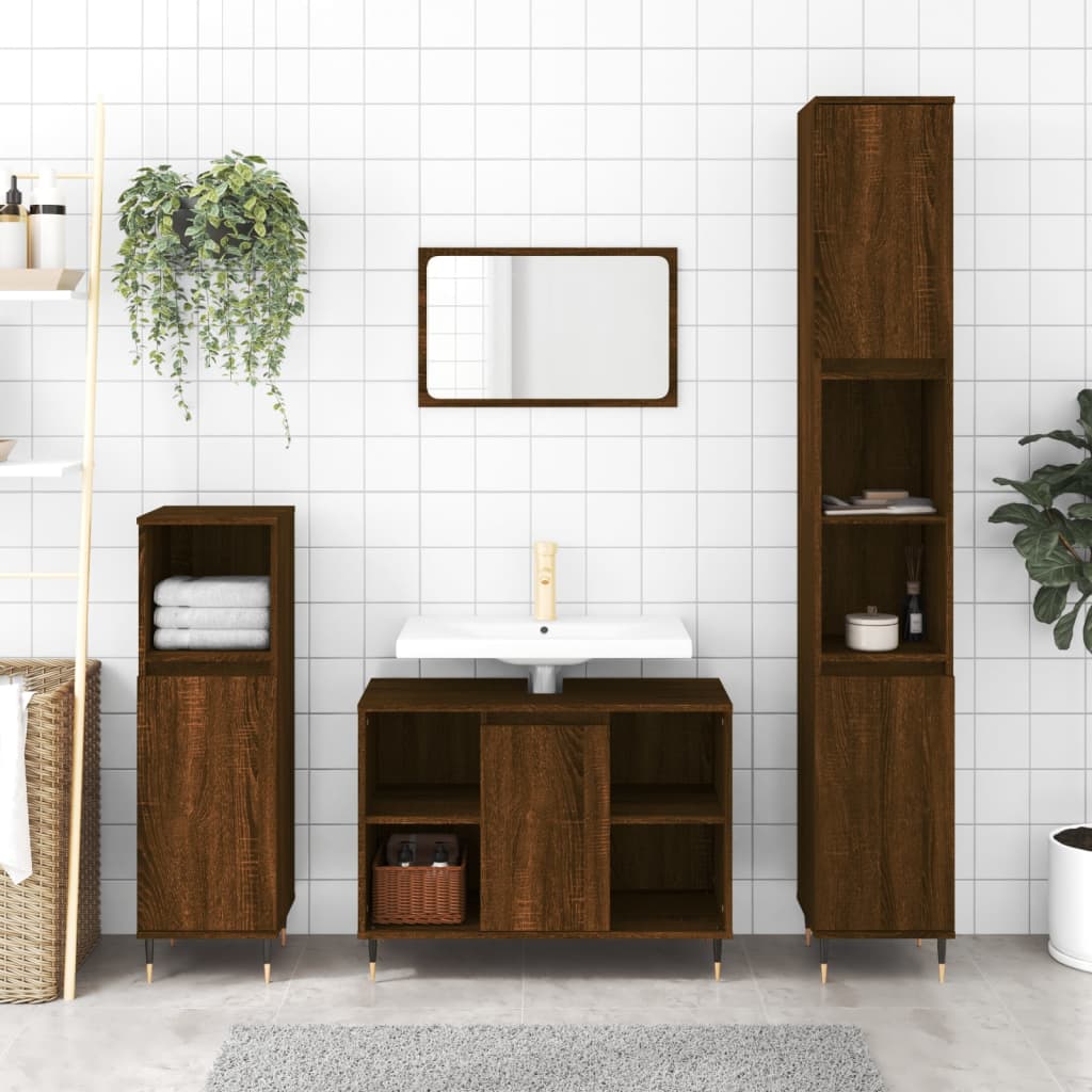 vidaXL Bathroom Cabinet Brown Oak 80x33x60 cm Engineered Wood