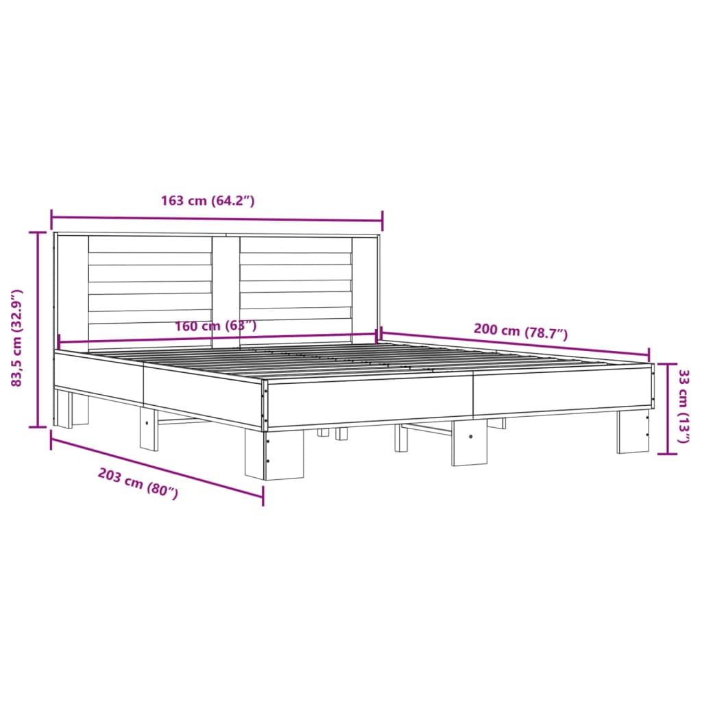 vidaXL Bed Frame without Mattress Smoked Oak 160x200 cm