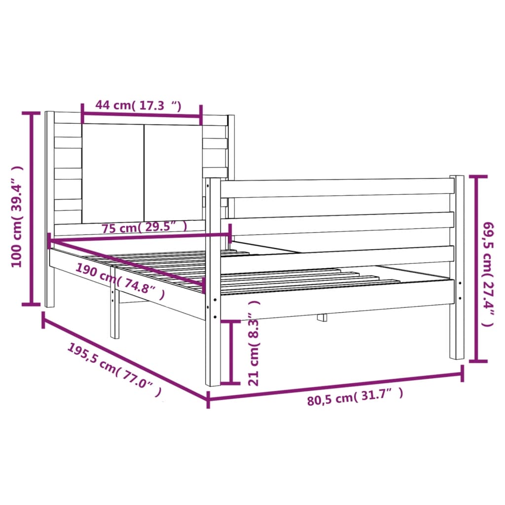 vidaXL Bed Frame without Mattress 75x190 cm Small Single Solid Wood Pine