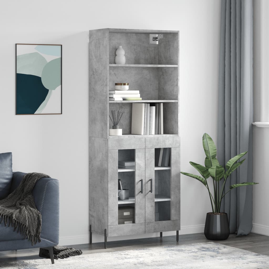 vidaXL Highboard Concrete Grey 69.5x34x180 cm Engineered Wood