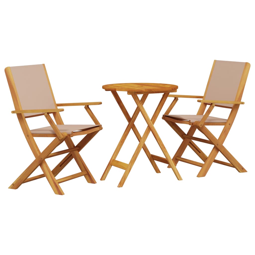 vidaXL 3 Piece Bistro Set Taupe Fabric and Solid Wood