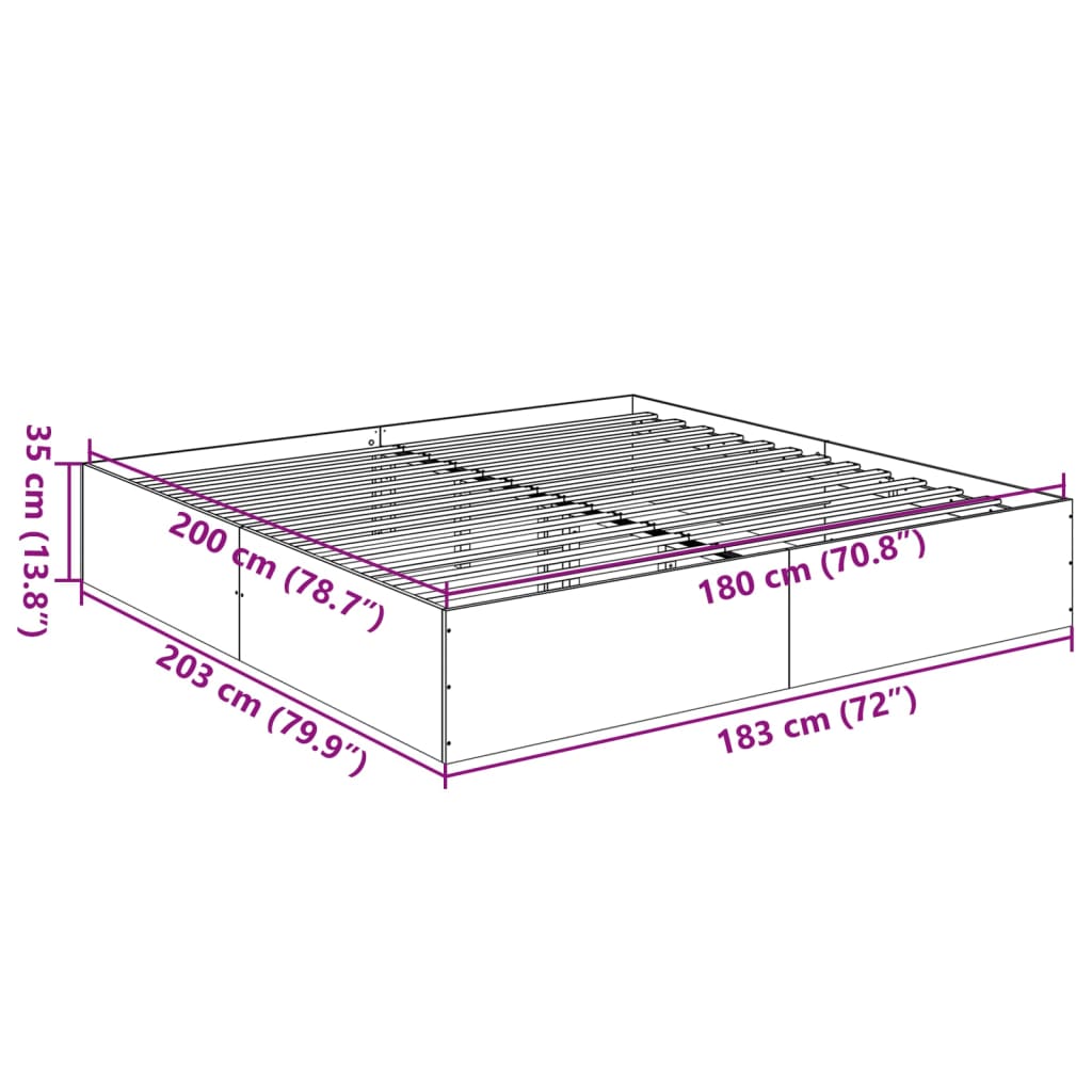 vidaXL Bed Frame without Mattress Smoked Oak 180x200 cm Super King