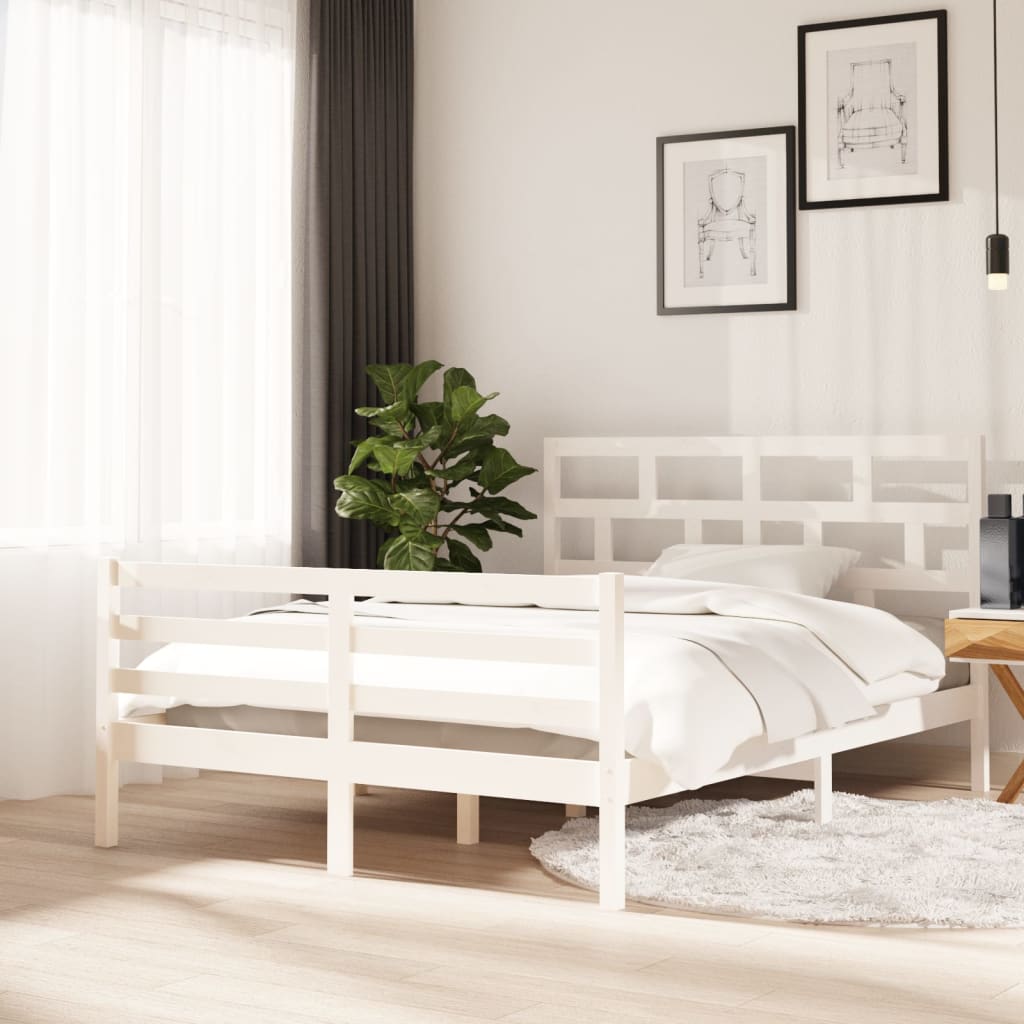 vidaXL Bed Frame without Mattress White Solid Wood 140x200 cm (810431+814195)