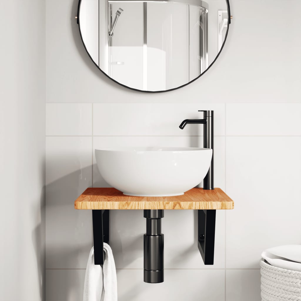 vidaXL Basin Shelf Wall Mounted Steel and Solid Wood Oak