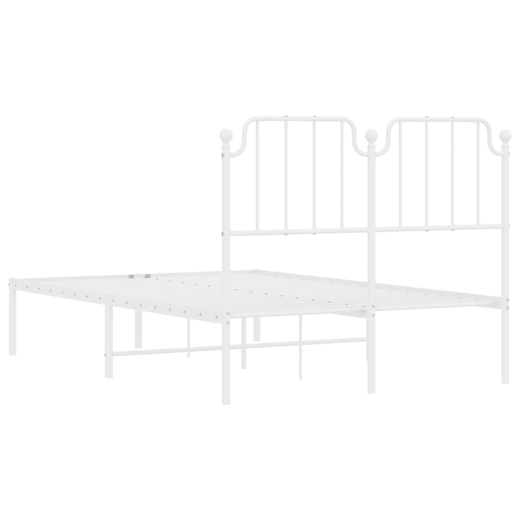 vidaXL Metal Bed Frame without Mattress with Headboard White 120x190 cm Small Double