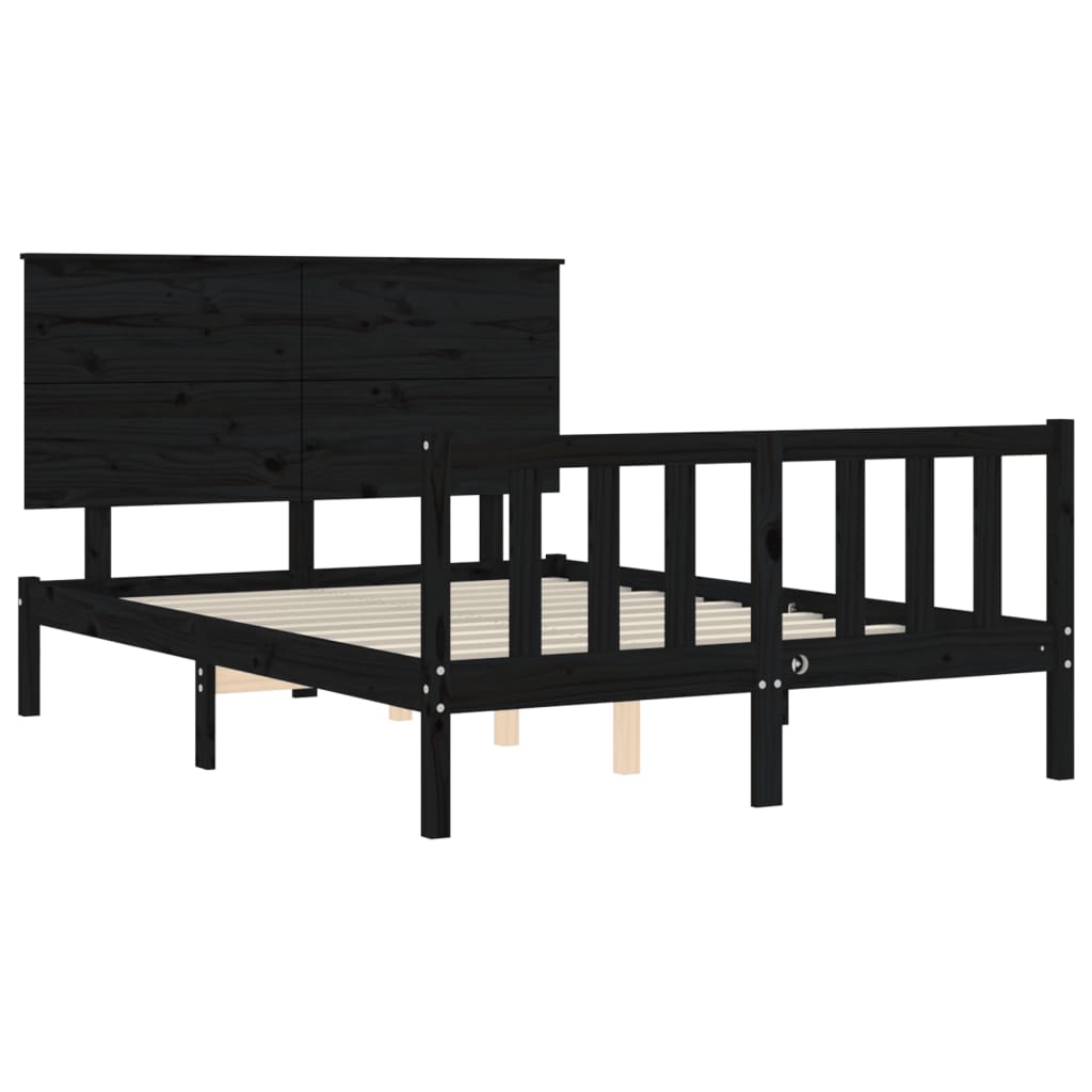 vidaXL Bed Frame without Mattress Black Small Double Solid Wood Pine