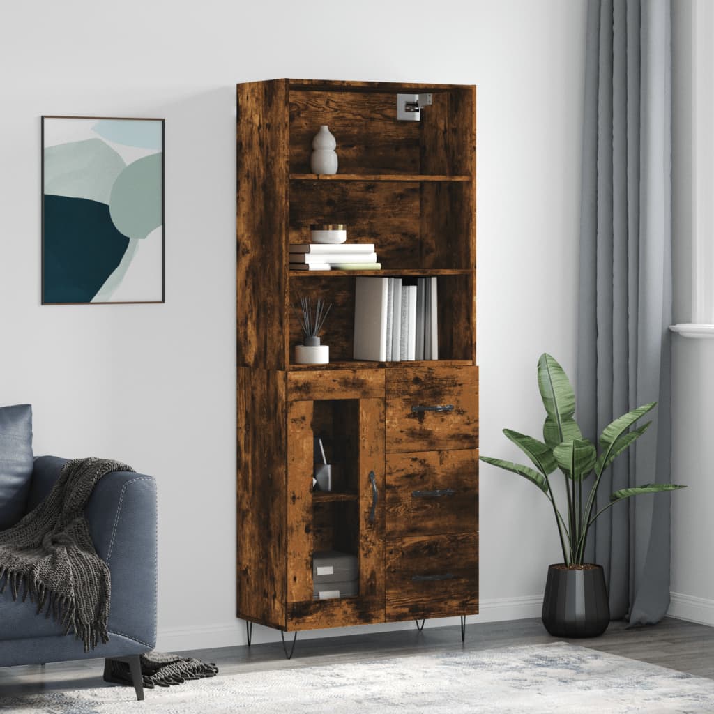 vidaXL Highboard Smoked Oak 69.5x34x180 cm Engineered Wood