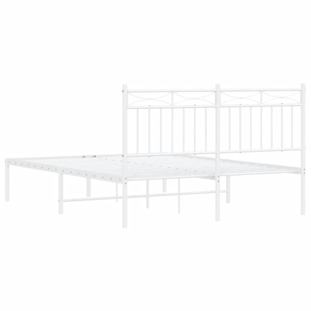 vidaXL Metal Bed Frame without Mattress with Headboard White 135x190 cm Double