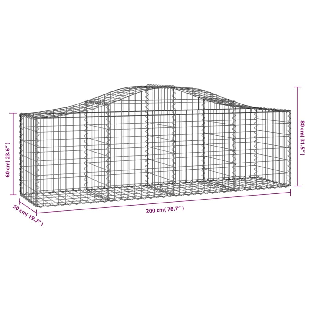 vidaXL Arched Gabion Baskets 4 pcs 200x50x60/80 cm Galvanised Iron