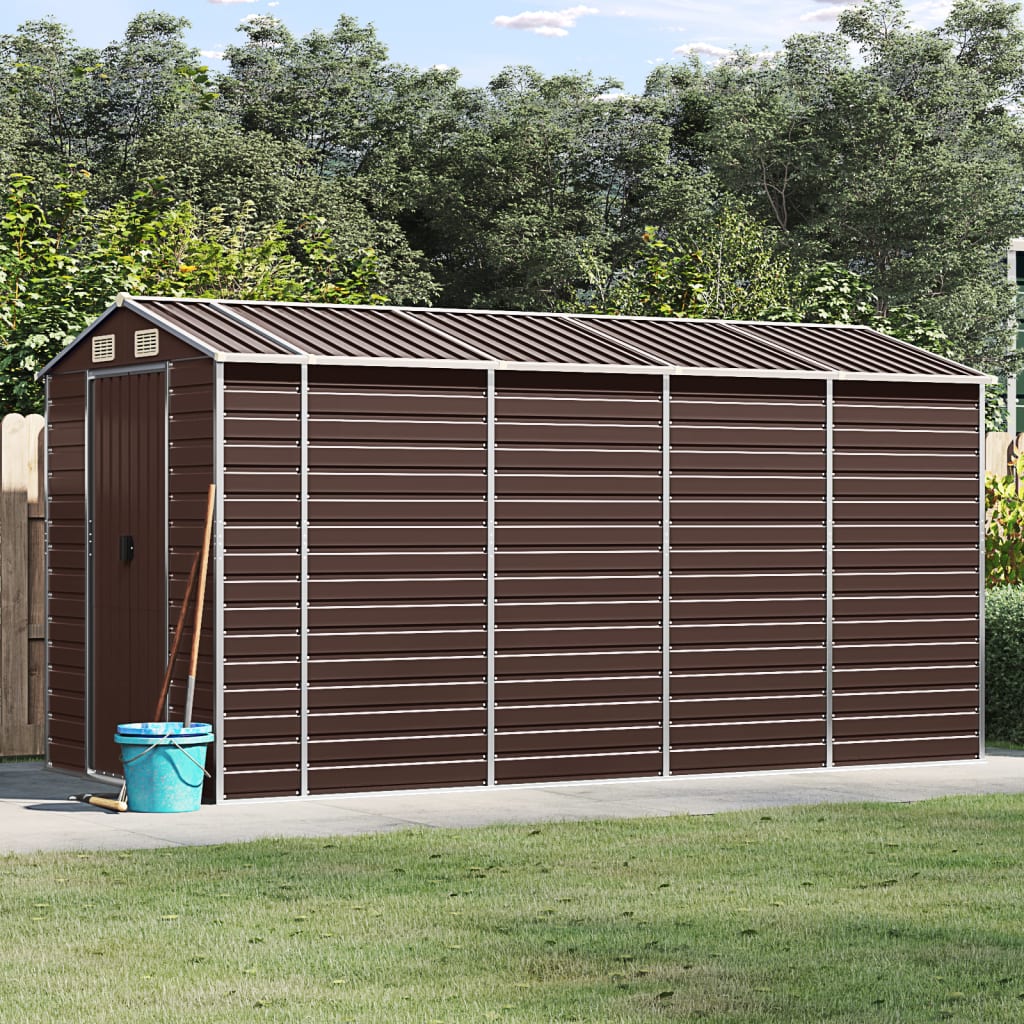 vidaXL Garden Shed Brown 191x385x198 cm Galvanised Steel