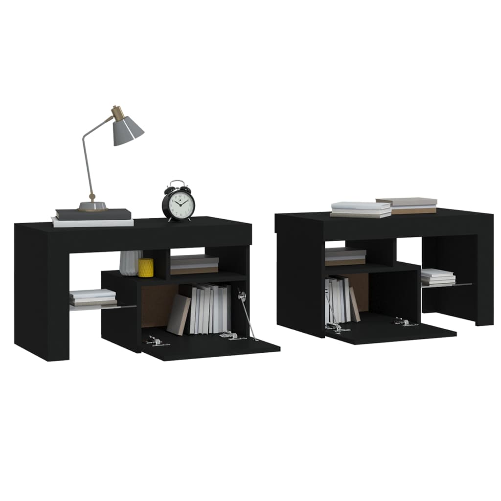 vidaXL Bedside Cabinets 2 pcs with LED Lights Black 70x36.5x40 cm