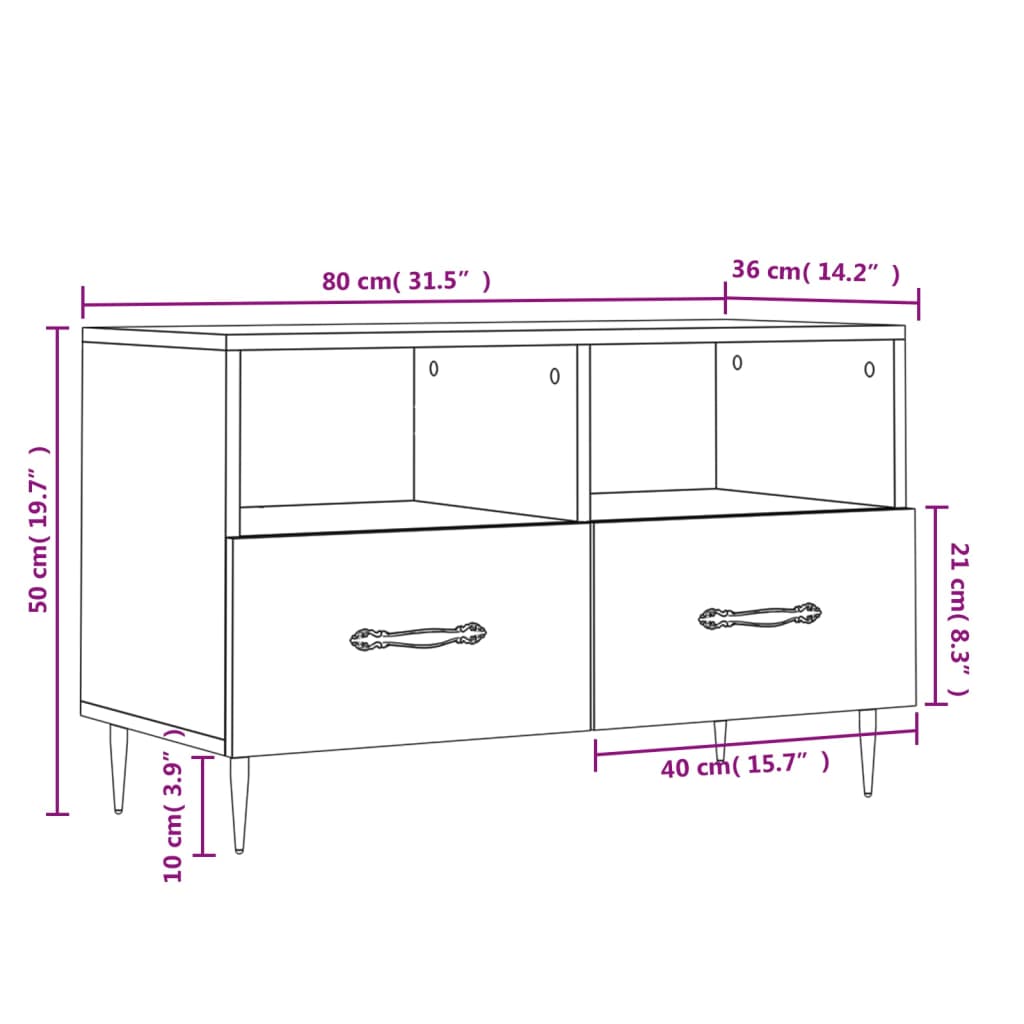 vidaXL TV Cabinet Concrete Grey 80x36x50 cm Engineered Wood