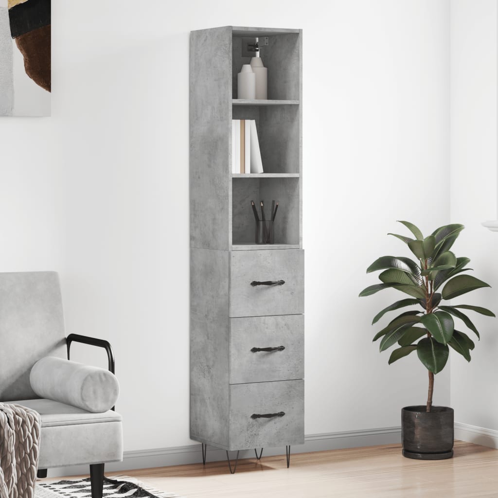 vidaXL Highboard Concrete Grey 34.5x34x180 cm Engineered Wood