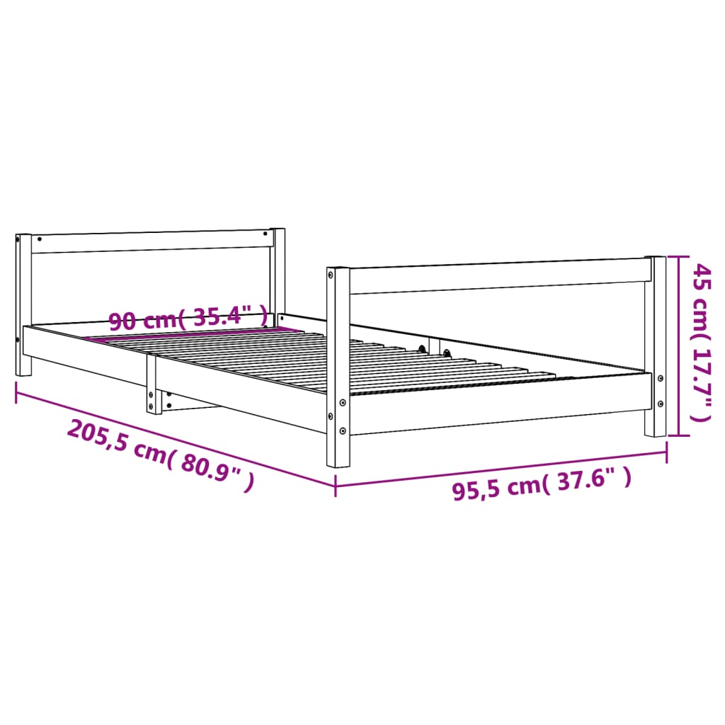 vidaXL Kids Bed Frame Black 90x200 cm Solid Wood Pine