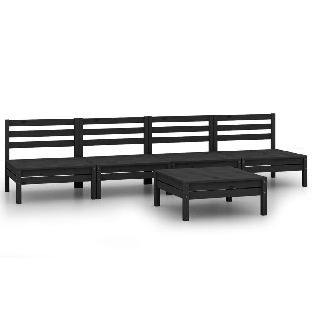 vidaXL 5 Piece Garden Lounge Set Black Solid Pinewood