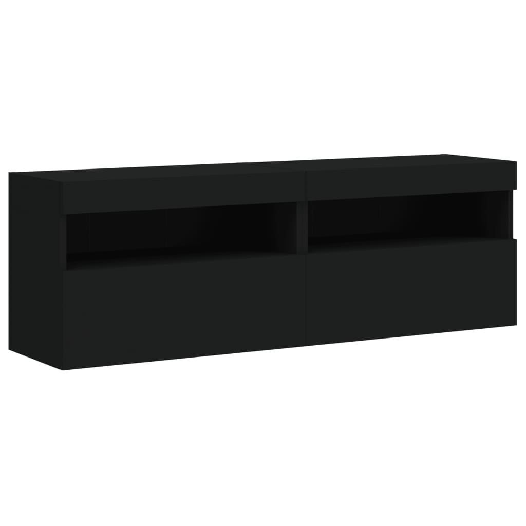 vidaXL TV Wall Cabinets with LED Lights 2 pcs Black 60x30x40 cm