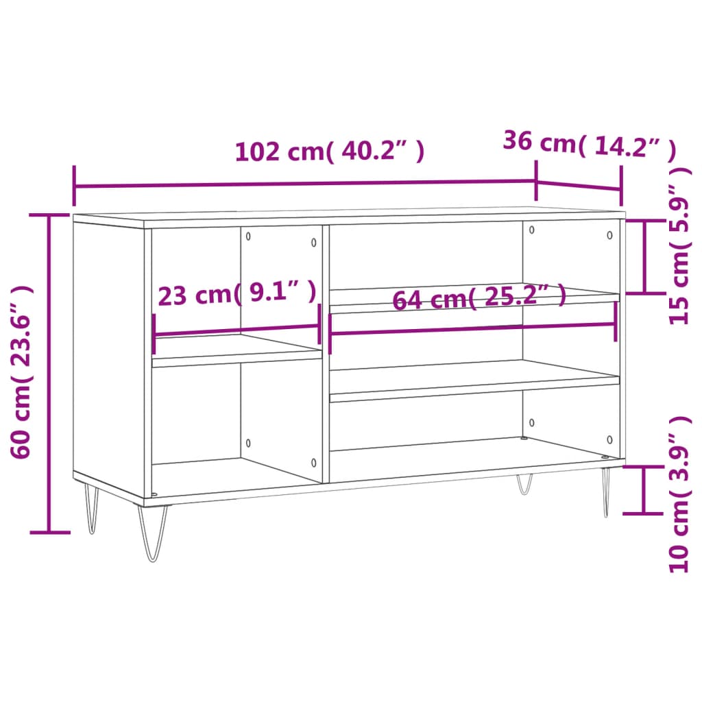 vidaXL Shoe Cabinet Concrete Grey 102x36x60 cm Engineered Wood